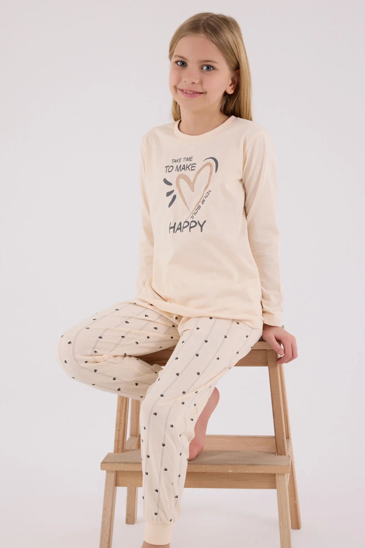 Arnetta Kız Çocuk Krem Pijama Takımı