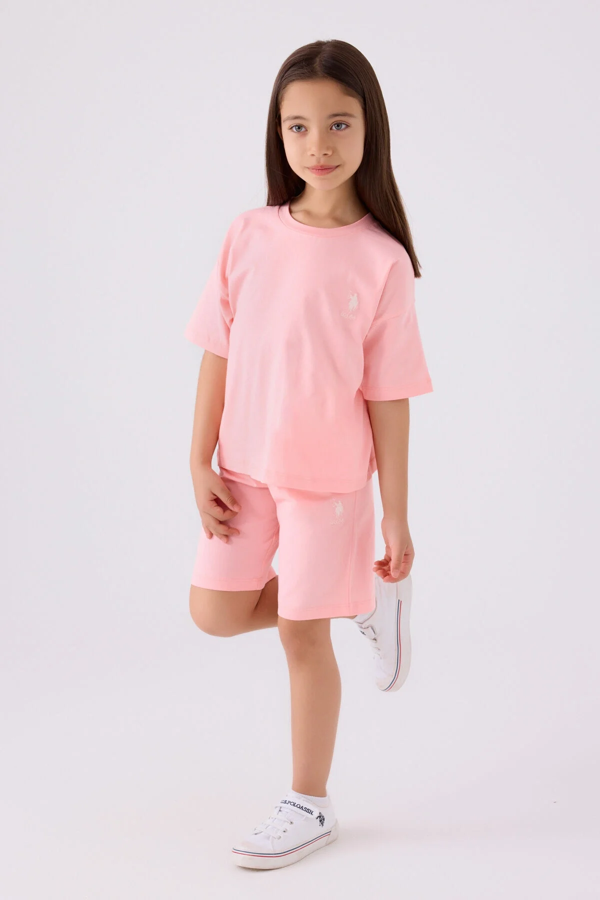U.S. Polo Assn Kız Çocuk Pembe Bermuda Takım
