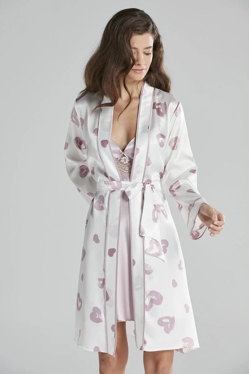 Saten Emprime Kadın Gecelik ve Sabahlık Takım  - 2406 Rose