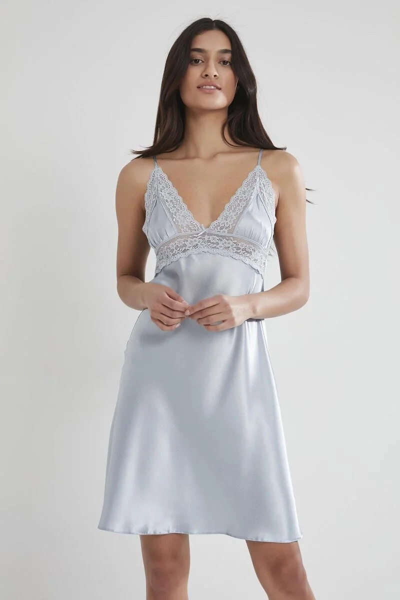 Saten Dantelli Kadın Gecelik -  603 Mist