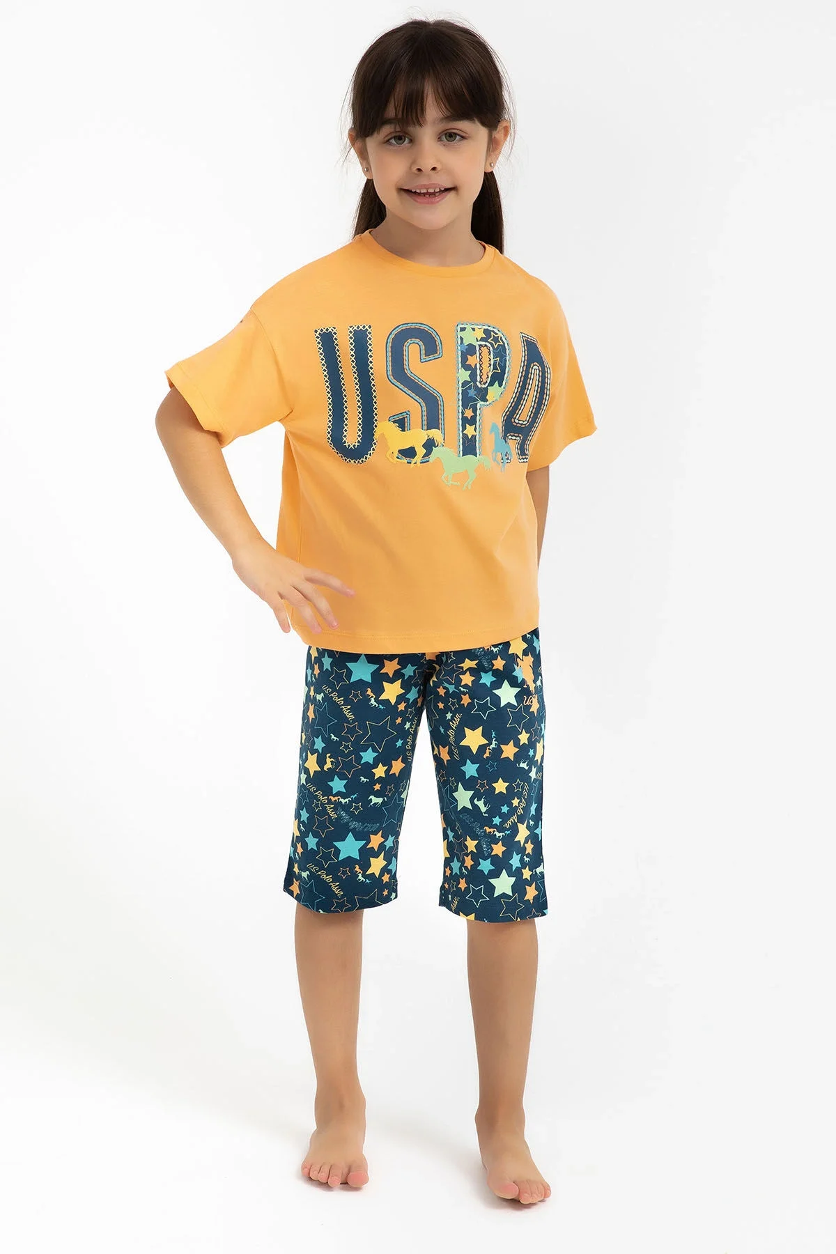 U.S. Polo Assn Kız Çocuk Turuncu Kapri Takımı