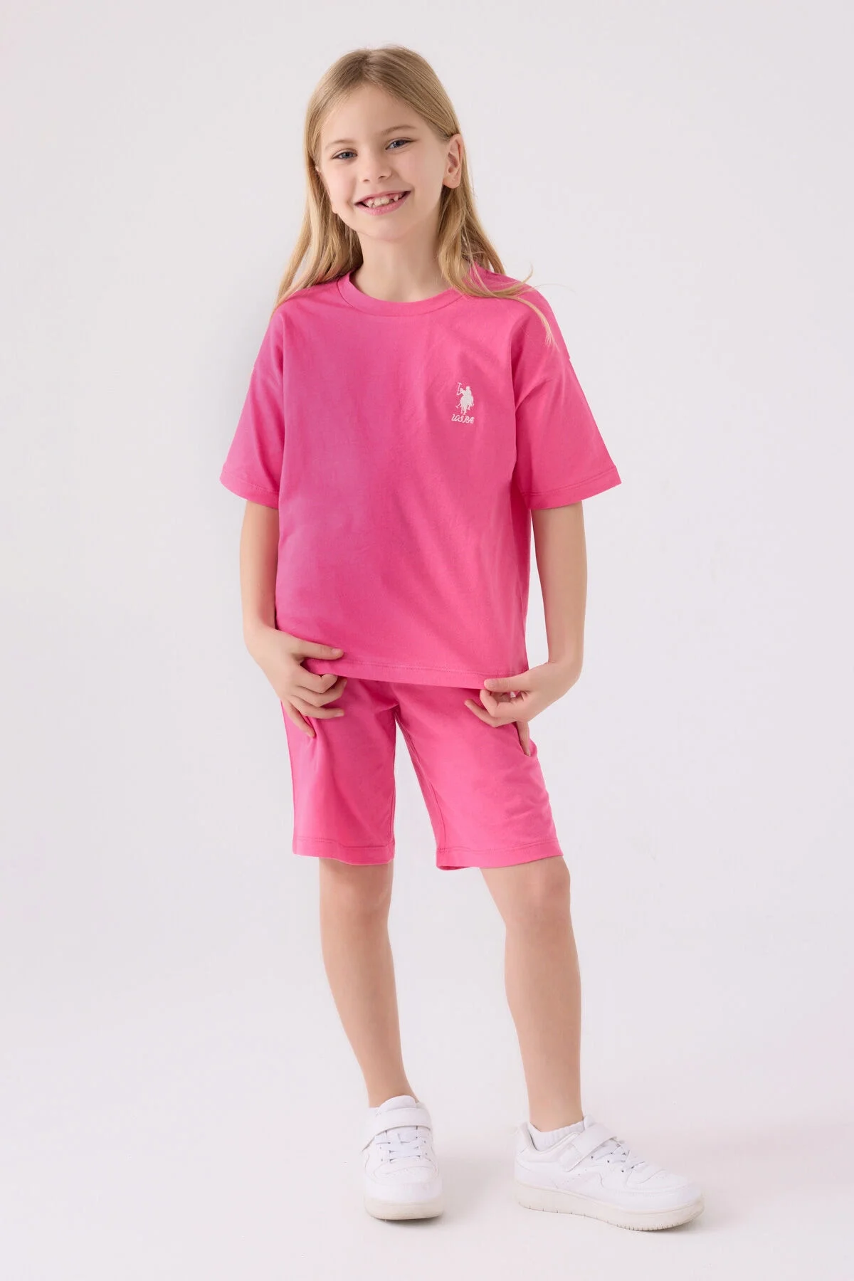 U.S. Polo Assn Kız Çocuk Pembe Bermuda Takım