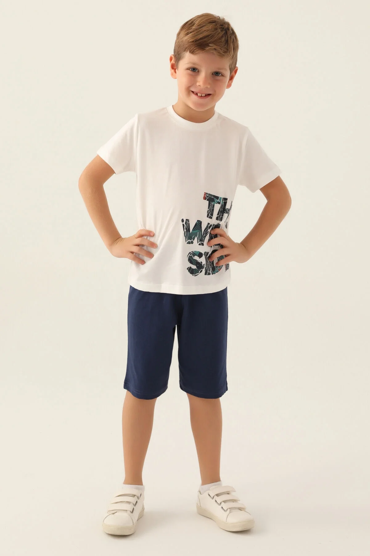 Rolypoly Erkek Çocuk Beyaz Bermuda Takım