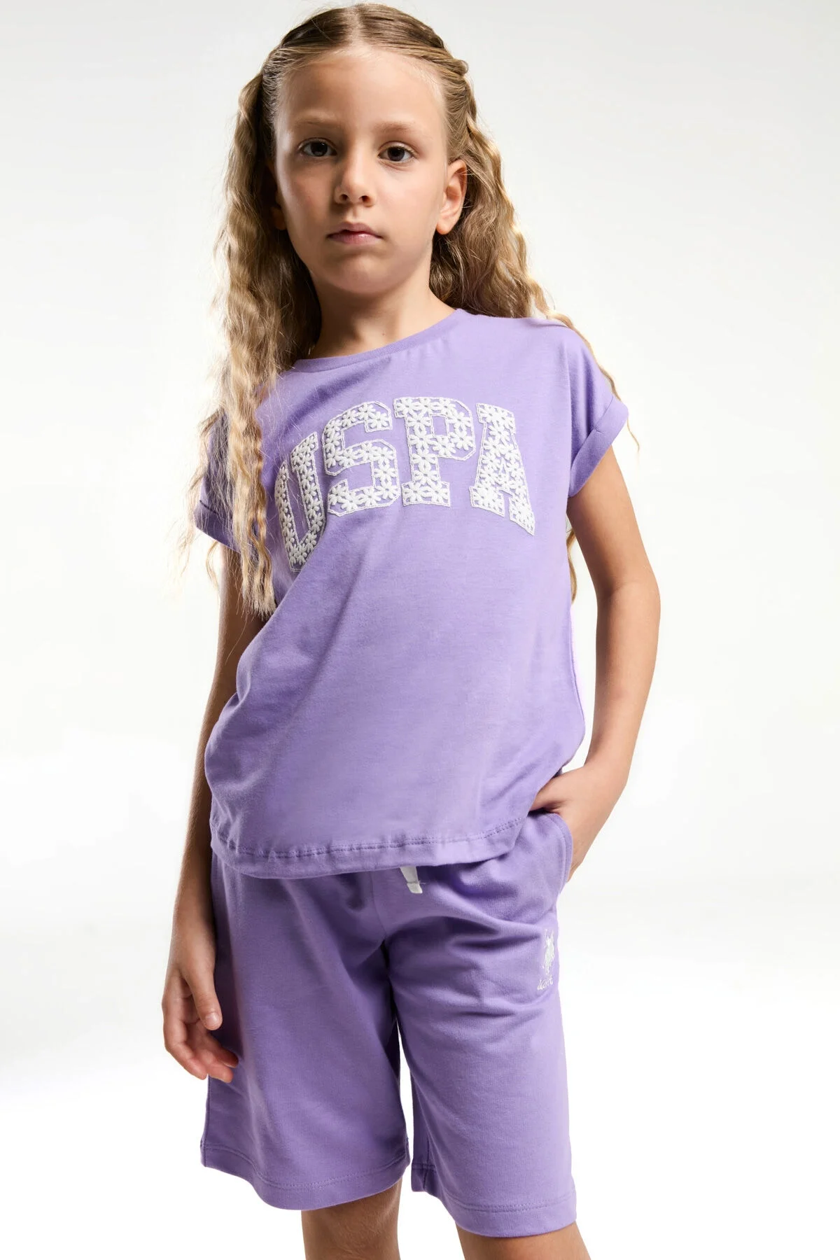 U.S. Polo Assn Kız Çocuk Mor Bermuda Takım