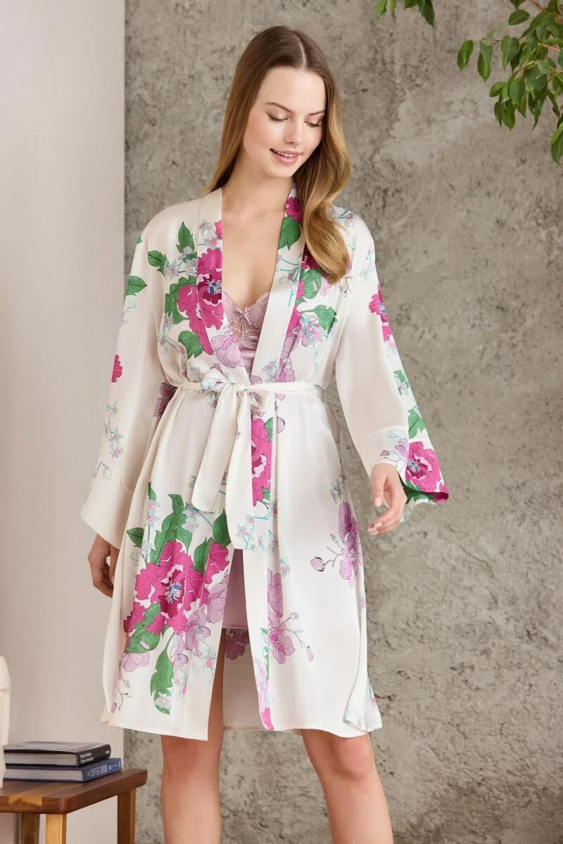 Saten Emprime Kadın Gecelik & Sabahlık Takım  - 2415 Rose