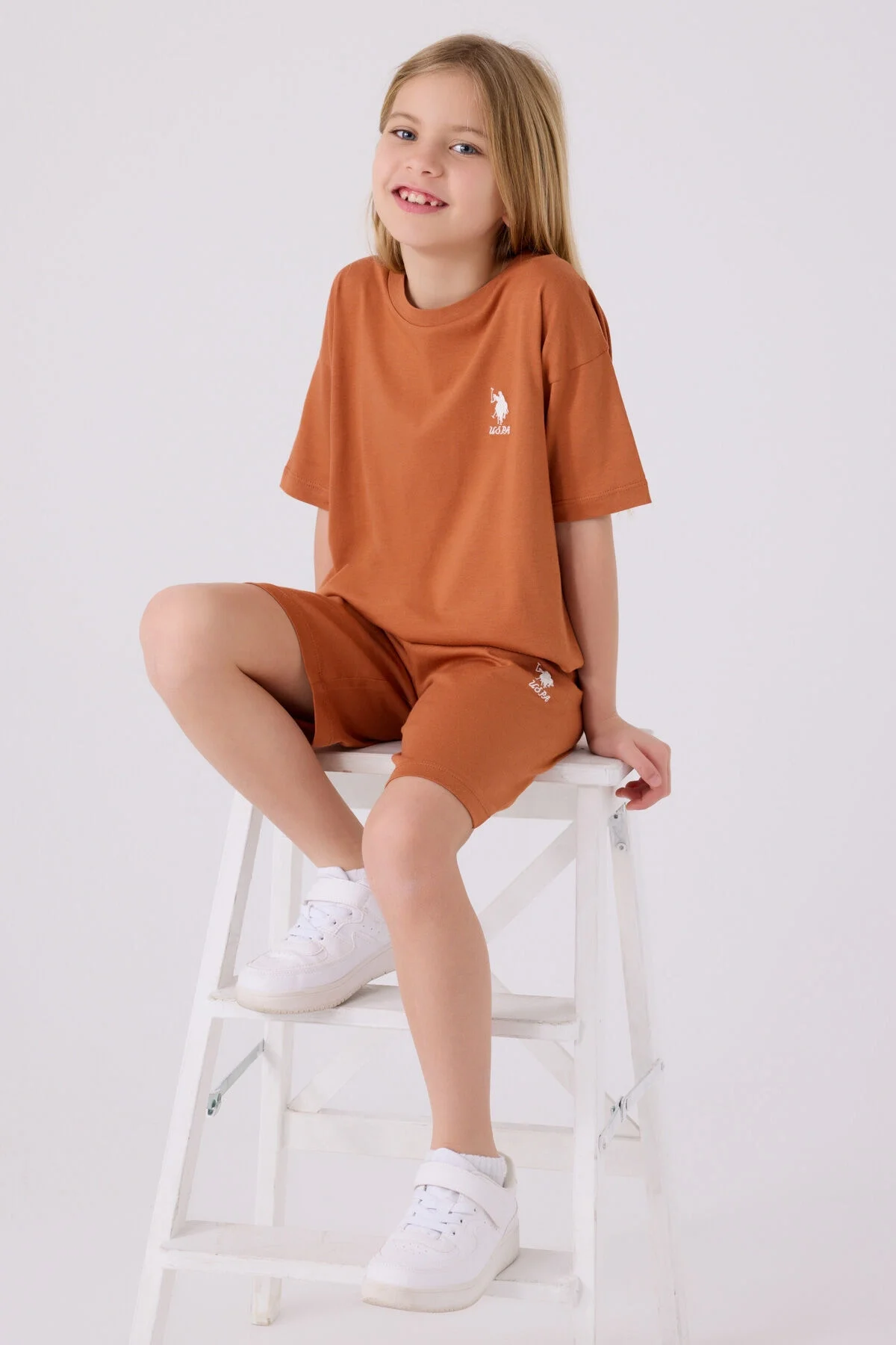U.S. Polo Assn Kız Çocuk Kahverengi Bermuda Takım