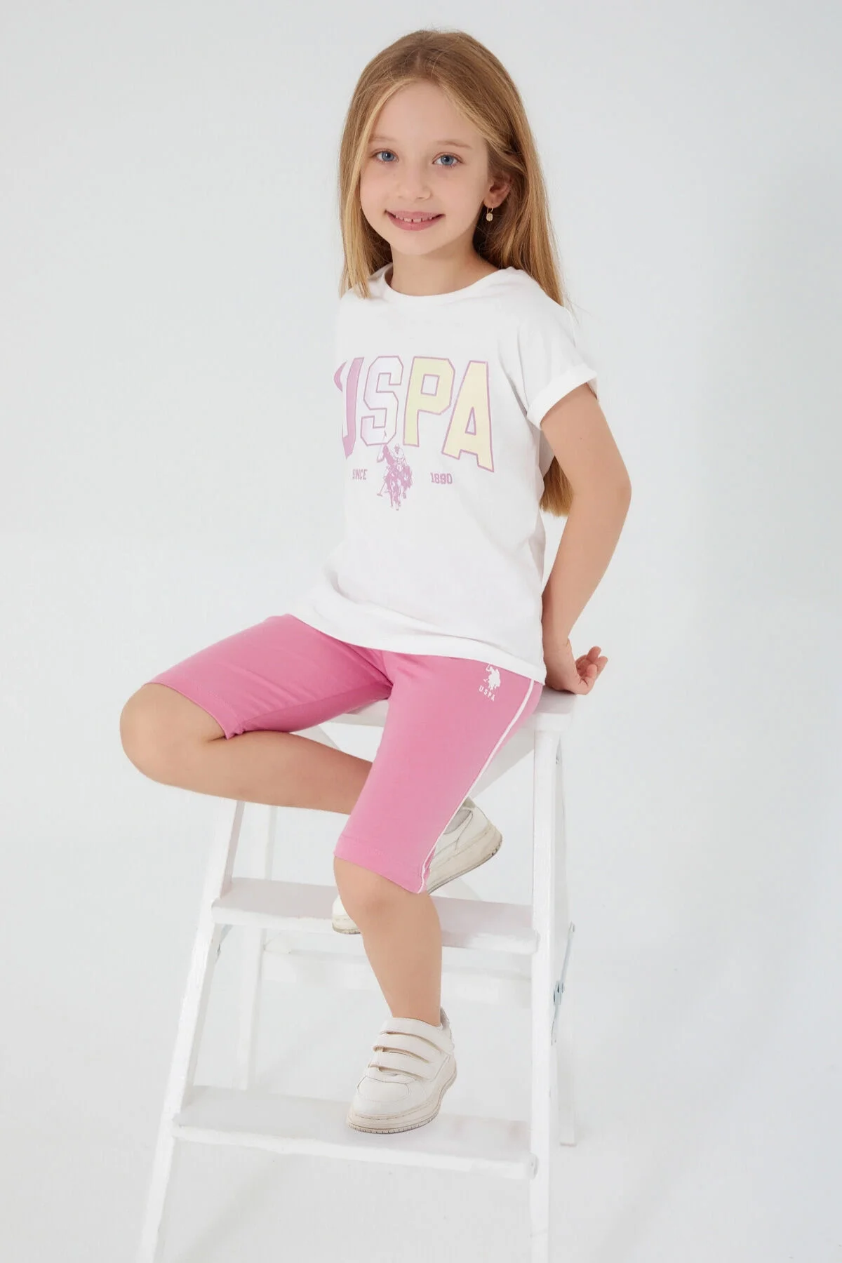 U.S. Polo Assn Kız Çocuk Krem Bermuda Takım