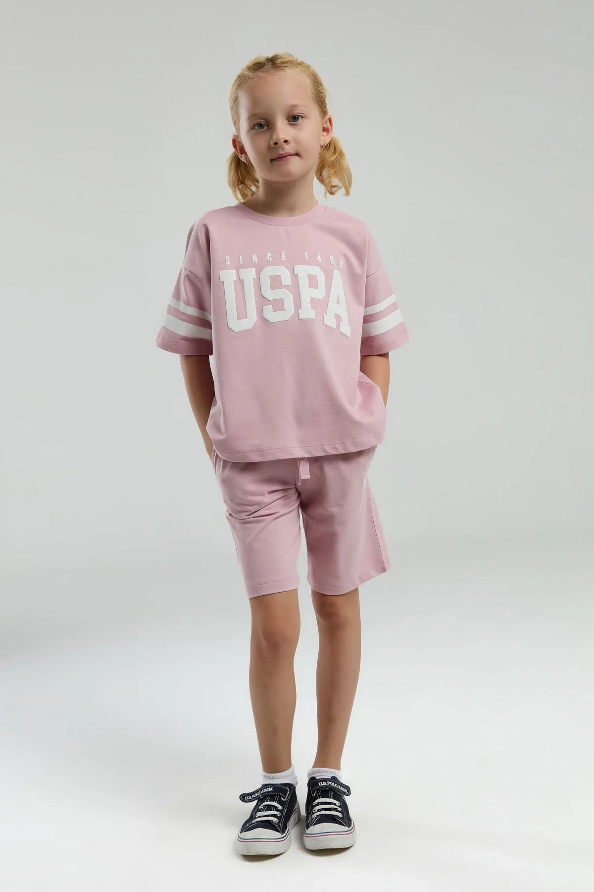 U.S. Polo Assn Kız Çocuk Pembe Bermuda Takım