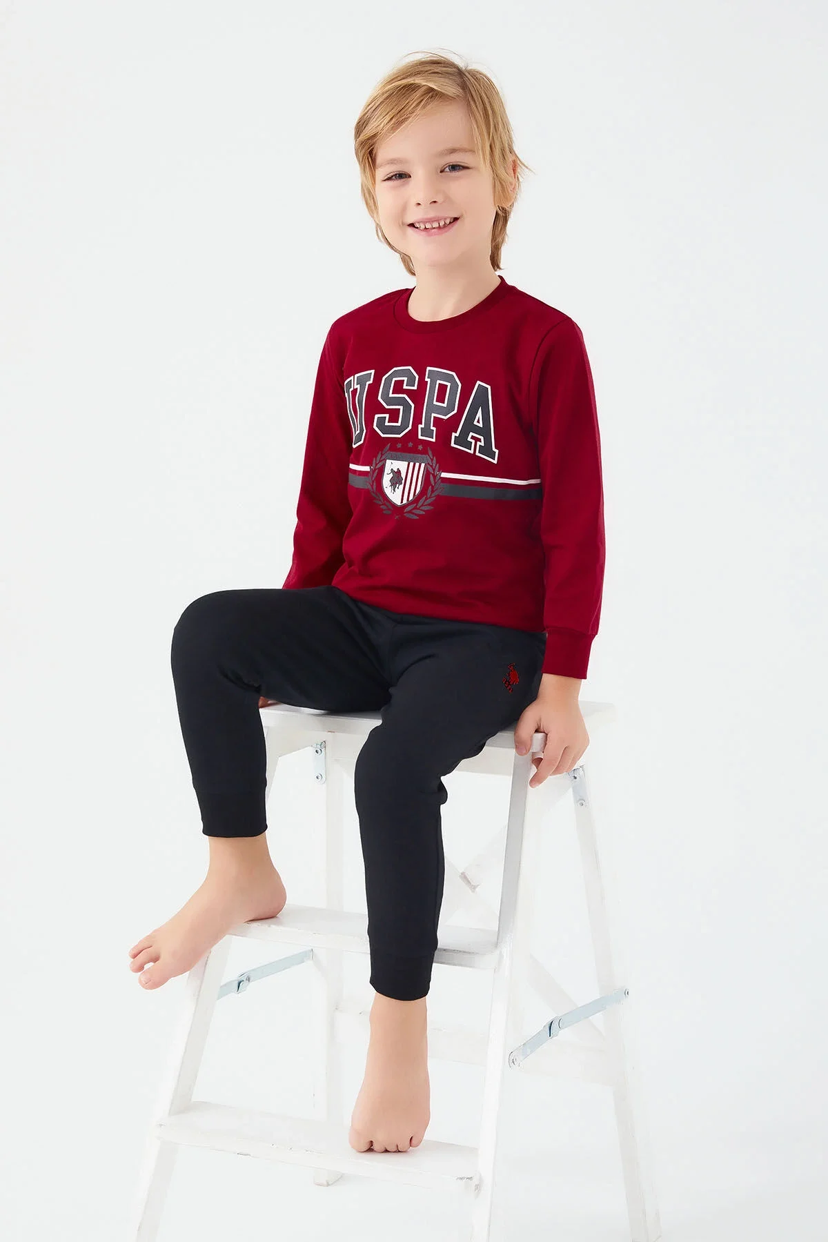 U.S. Polo Assn Erkek Çocuk Bordo Pijama Takımı