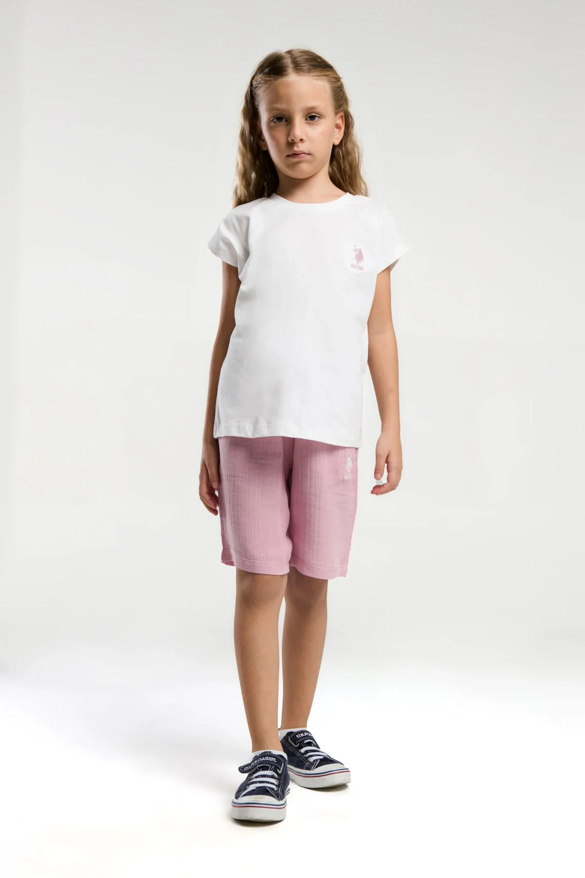 U.S. Polo Assn Kız Çocuk Krem Bermuda Takım