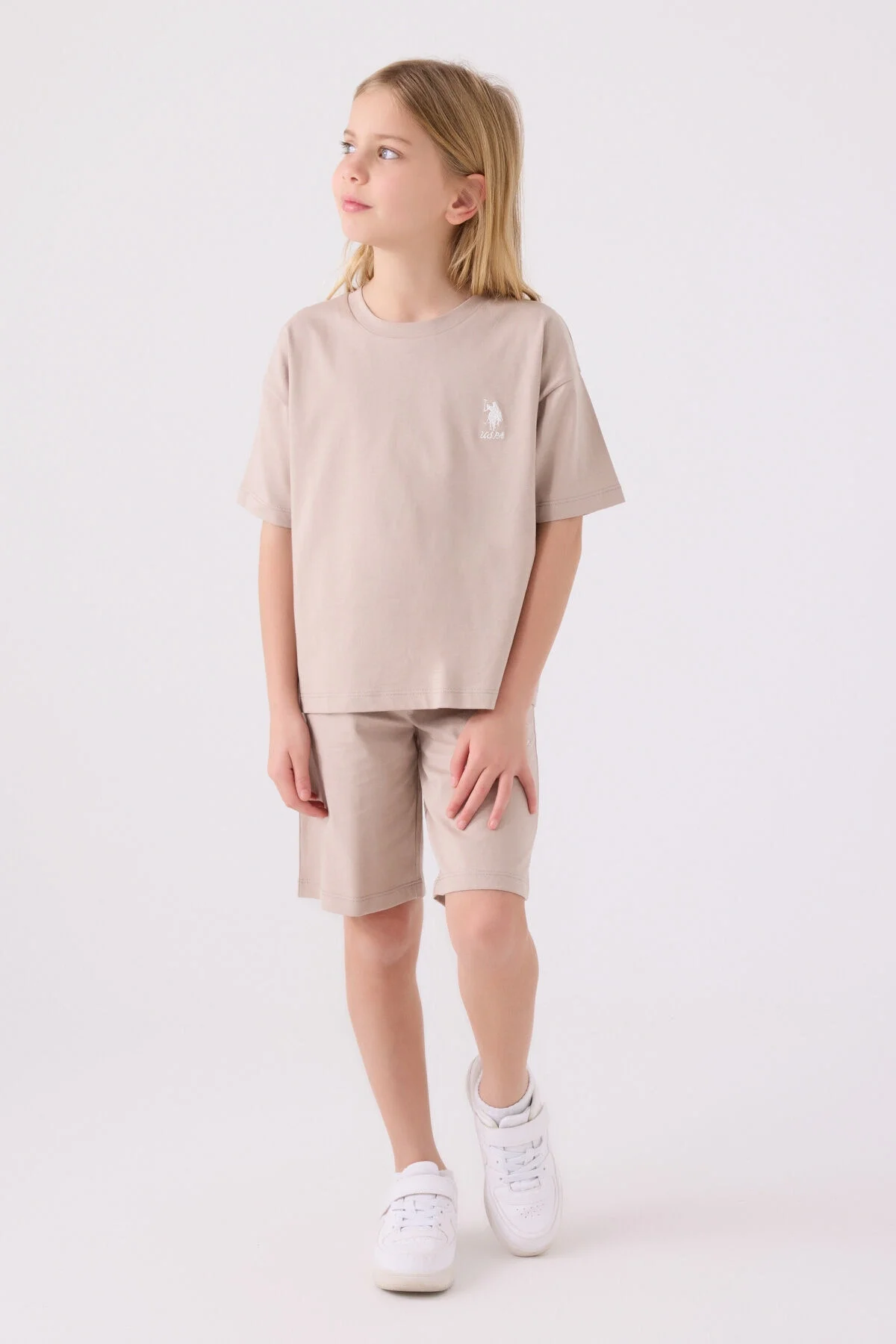 U.S. Polo Assn Kız Çocuk Krem Bermuda Takım