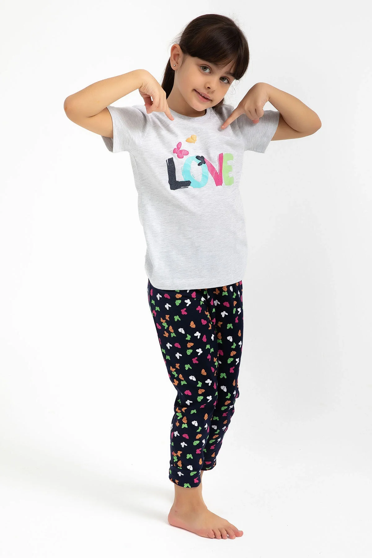 Rolypoly Kız Çocuk Gri Pijama Takımı