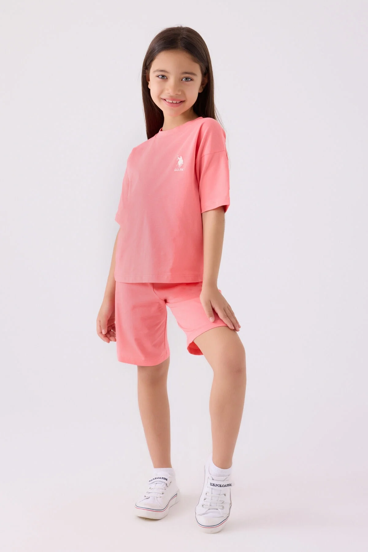 U.S. Polo Assn Kız Çocuk Pembe Bermuda Takım
