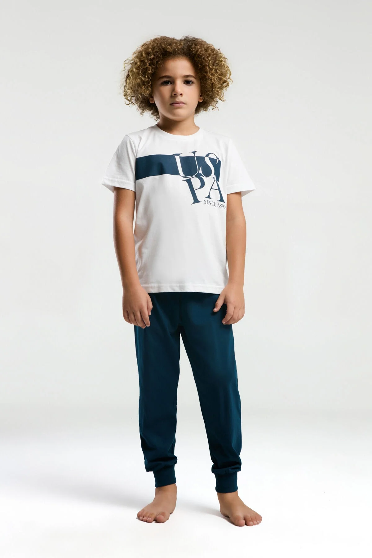 U.S. Polo Assn Erkek Çocuk Beyaz Pijama Takımı