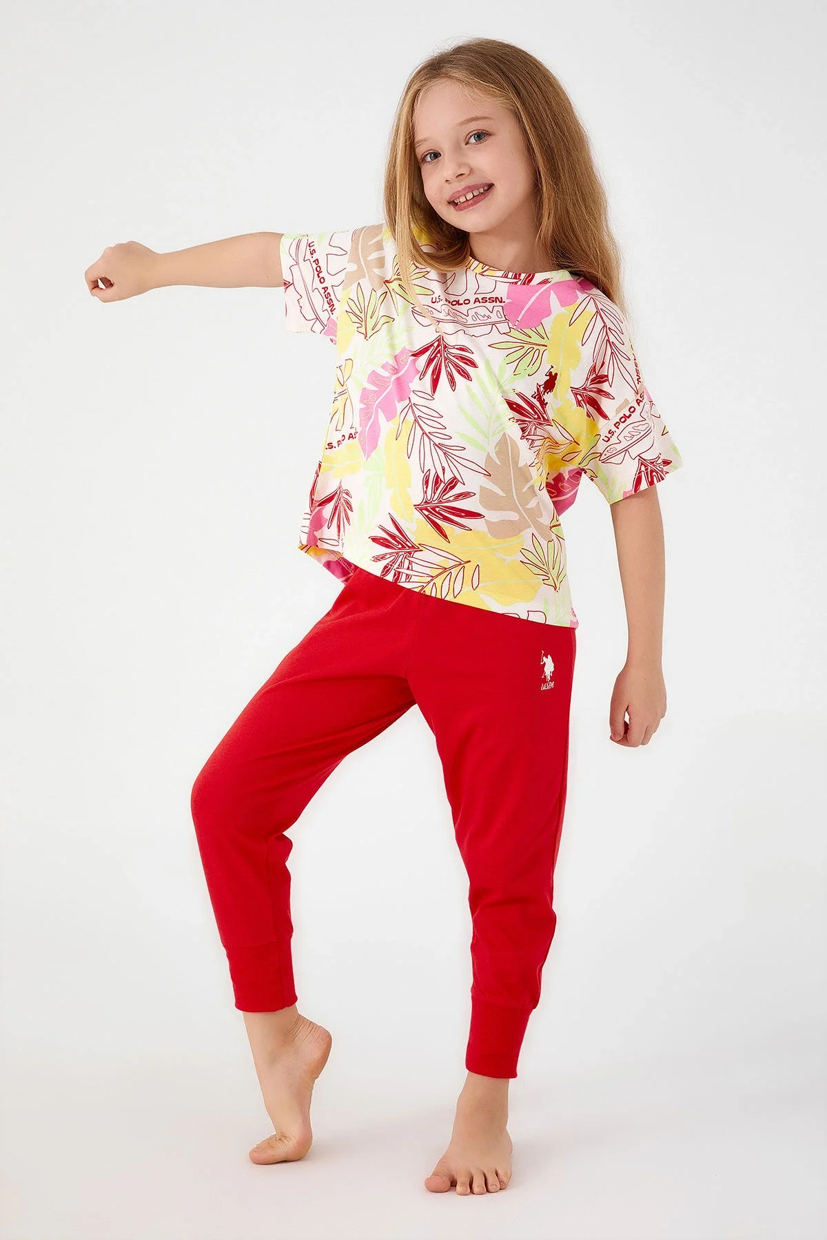 U.S. Polo Assn Kız Çocuk Beyaz Pijama Takımı