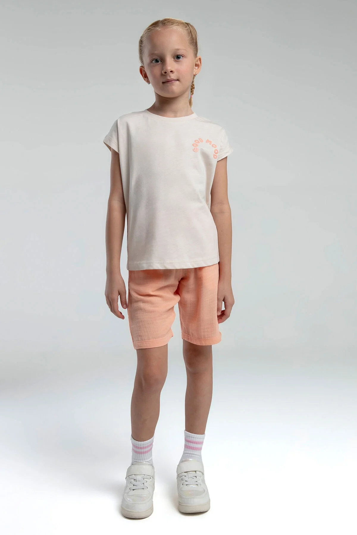 Rolypoly Kız Çocuk Krem Bermuda Takım