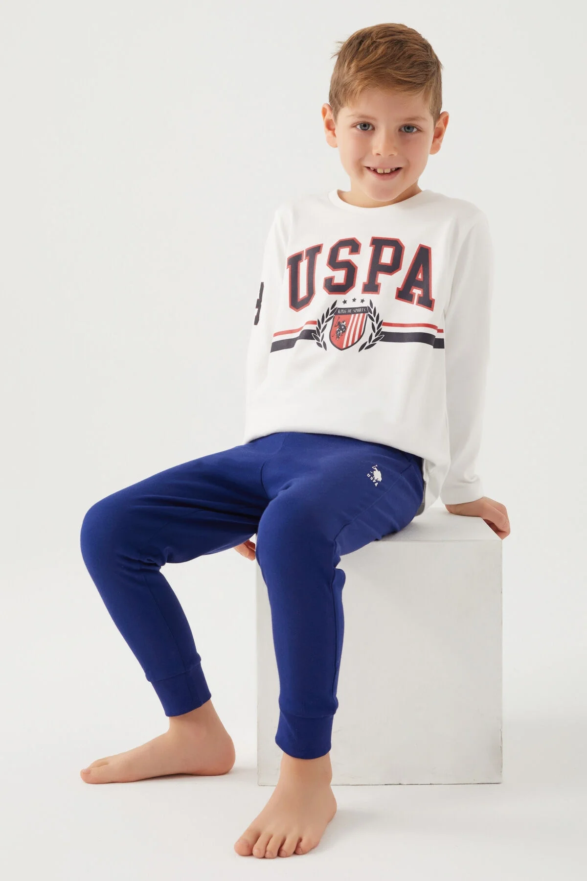 U.S. Polo Assn Erkek Çocuk Beyaz Pijama Takımı