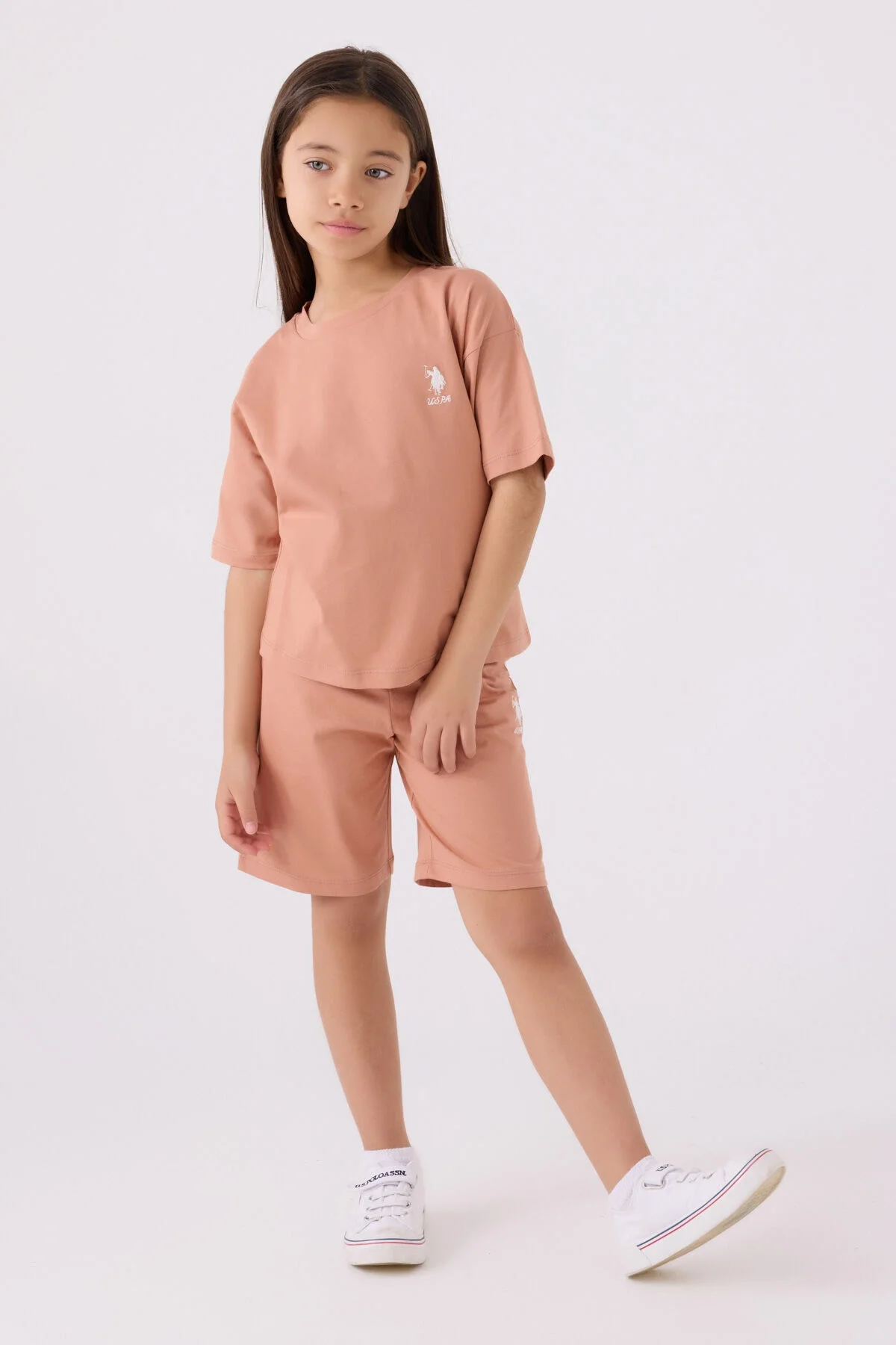 U.S. Polo Assn Kız Çocuk Kahverengi Bermuda Takım