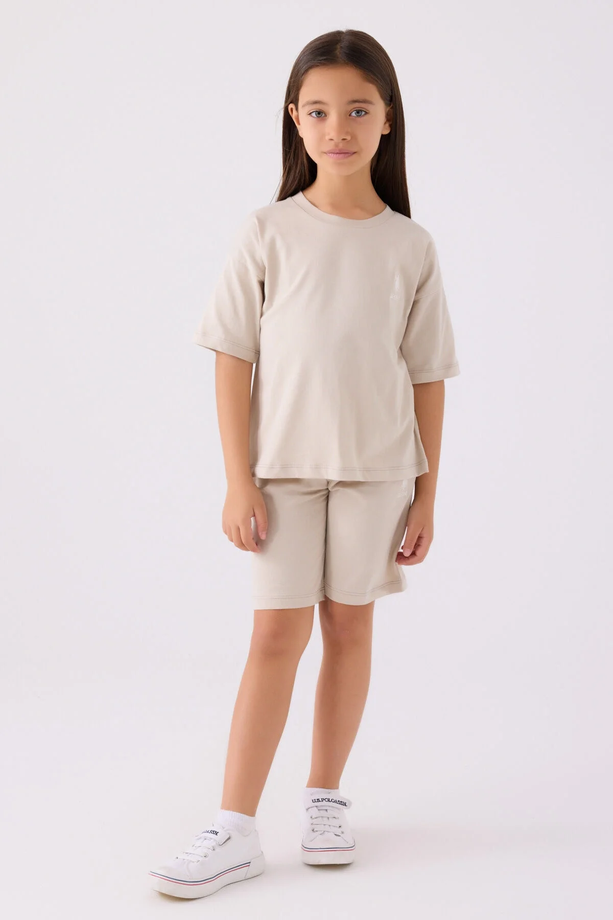 U.S. Polo Assn Kız Çocuk Krem Bermuda Takım