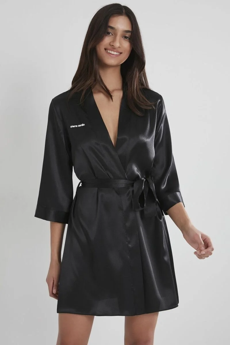 Saten Kadın Sabahlık  - 1010 Siyah