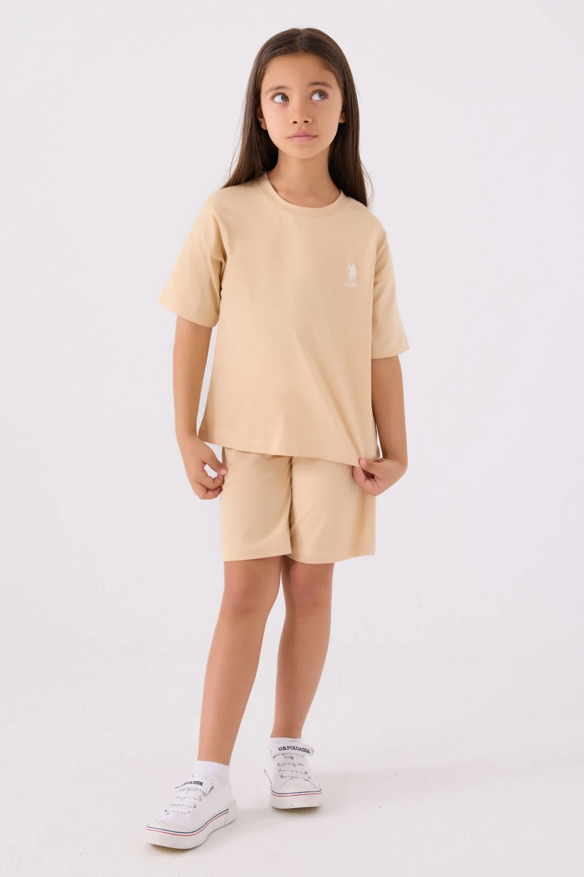 U.S. Polo Assn Kız Çocuk Krem Bermuda Takım