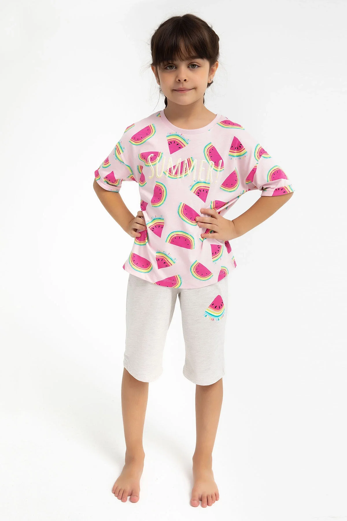 Rolypoly Kız Çocuk Pembe Kapri Takımı