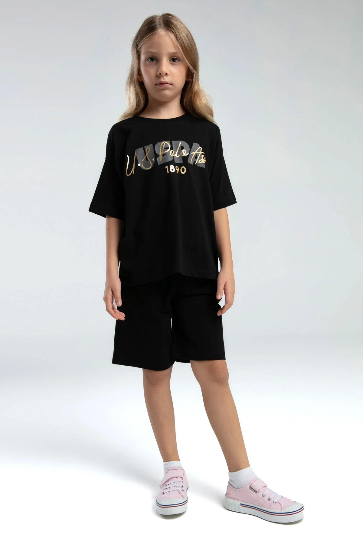 U.S. Polo Assn Kız Çocuk Siyah Bermuda Takım