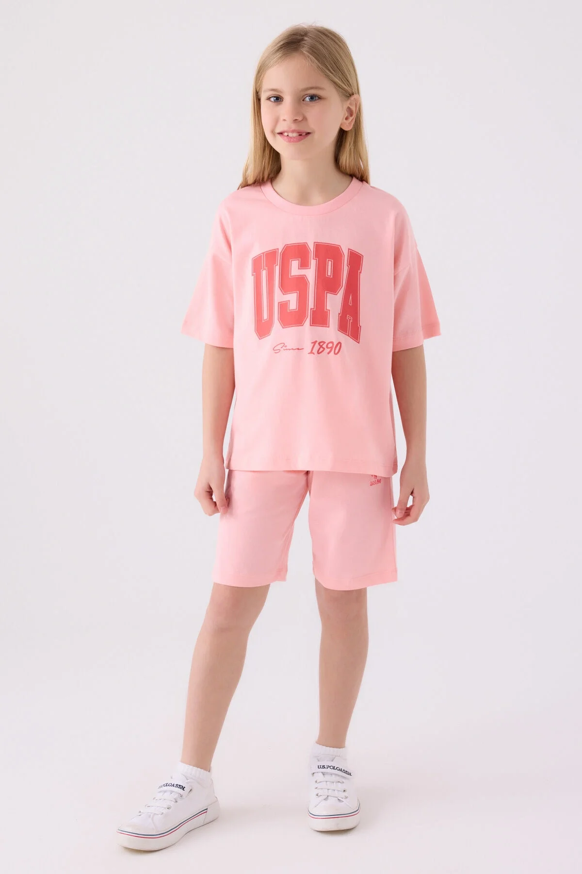 U.S. Polo Assn Kız Çocuk Pembe Bermuda Takım